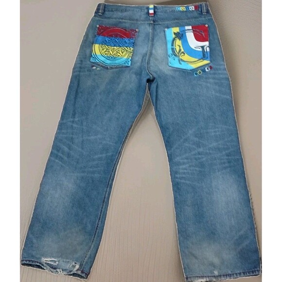 COOGI Y2K Baggy Jeans 42x33 Wide Leg Hip-Hop Denim Streetwear Patchwork Logo - Picture 3 of 16